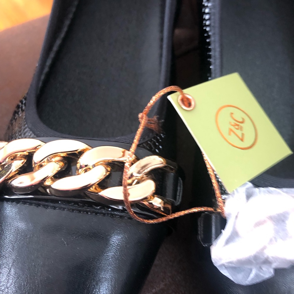 Z and c Black Flats with Gold Chain Detail bought in europe